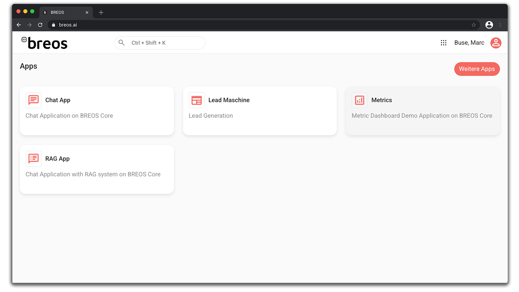 BREOS Core KI Prozessautomatisierung Dashboard
