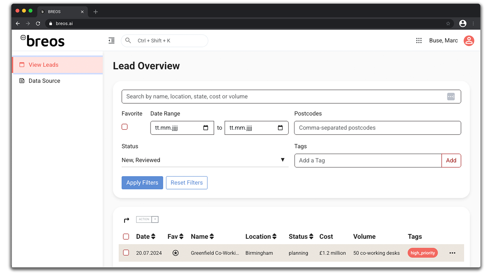 BREOS Core KI Prozessautomatisierung Dashboard