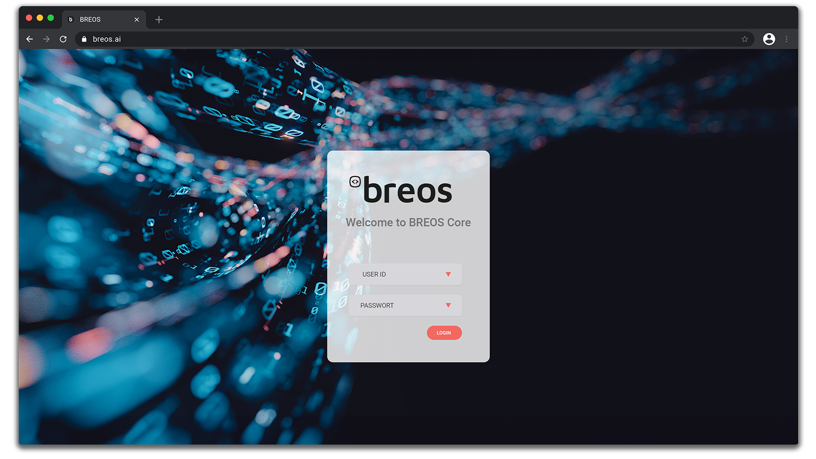 BREOS Core Login BREOS Core KI Prozessautomatisierung Dashboard